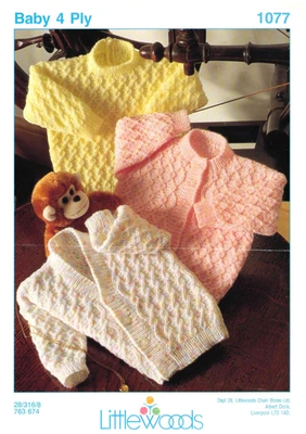 Baby 4 Ply Knitting Pattern Copy – Littlewoods 1077 Sweater & Cardigan – Sizes 1 - Image 1 of 3