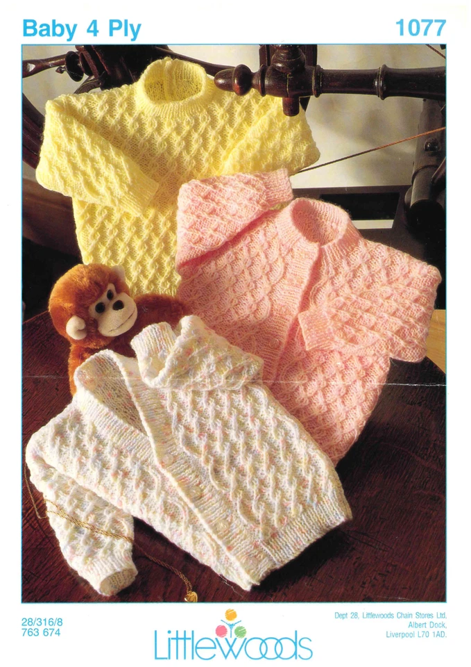 Baby 4 Ply Knitting Pattern Copy – Littlewoods 1077 Sweater & Cardigan – Sizes 1 - Image 1 of 3