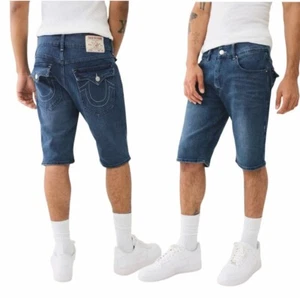 True Religion Mens Ricky Relaxed Straight Denim Shorts Dark Lagoon Wash Size 40 - Picture 1 of 16