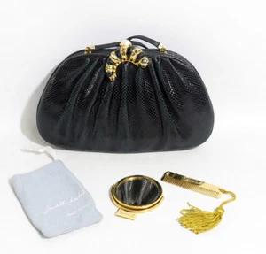 Vintage JUDITH LEIBER Black Snakeskin Crossbody/Clutch + Signed Accessories RARE - Picture 1 of 14