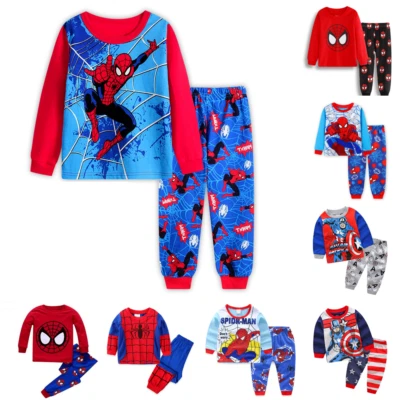 Conjunto de 2 PIEZAS Pijamas de Superhéroe para Niños Niños Ropa de Noche Spiderman Ropa de Salón Trajes Pijamas Foto 1 de 4