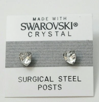 Silver Heart Stud Earrings 8mm Crystal Made with SWAROVSKI ELEMENTS Gift - Image 1 of 2