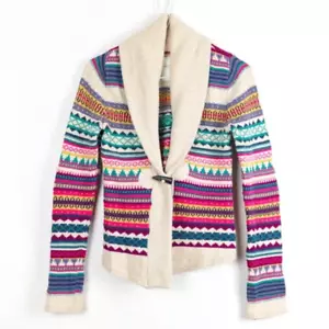 H&M Colorful Bohemian Aztec Print Shawl Collar Cozy Knitwear Cardigan Size XS - Picture 1 of 5