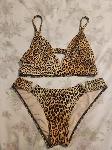 Woman's Victoria's Secret Animal Print Bikini Set Gold V Size M/L NICE - Picture 1 of 12