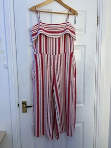 OASIS CROPPED LEG RED STRIPED JUMPSUIT SIZE 12 - Picture 1 of 9