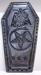 BAPHOMET SIGIL #2 SILVER COLOR COFFIN GENUINE LEATHER PATCH - Picture 1 of 4