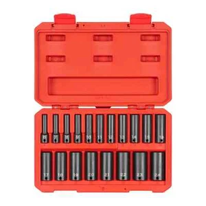 Tekton 3/8 Inch Drive Deep 12-Pt Impact Socket Set, 19-Pc (6 - 24 mm) SID91307 - Picture 1 of 4