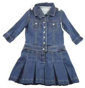 Tommy Hilfiger Jean Mini Dress Size 7 Girls Blue Button Front Collared Casual - Picture 1 of 5