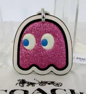 Bolso Llavero Coach Ms Pac-Man Rosa Pinky Brillo Fantasma Dije Nuevo con Etiquetas - Imagen 1 de 5