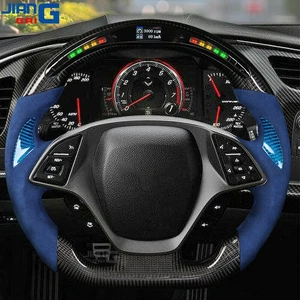 LED Carbon Fiber Alcantara Steering Wheel Fit 2014-2019 Corvette C7 Z06 Blue - Picture 1 of 11