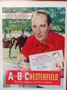 1950 Bing Crosby Chesterfield Zigaretten Druck Werbung Pferd Bauernhof Rauchen Reiten hoch - Bild 1 von 5