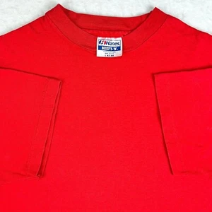 vintage 80s BLANK RED HANES BEEFY-T T-Shirt MEDIUM soft single stitch - Picture 1 of 8