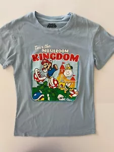 Super Mario T-Shirt Adult Small Blue Tour the Mushroom Kingdom Graphic Tee Game - Picture 1 of 8