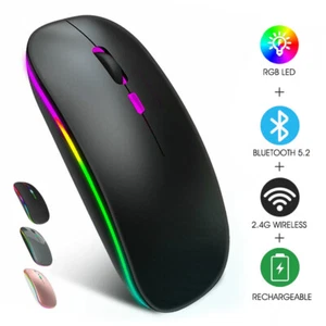 Wireless Mouse 2.4G Bluetooth Recharge RGB Cordless Mice Dual Mode For PC Laptop - Picture 1 of 11