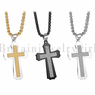 Colar pingente cruz crucifixo polido corrente aço inoxidável masculino feminino 22" - Imagem 1 de 4