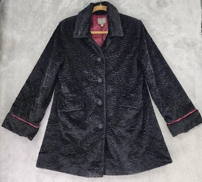 Chaqueta J Jill Mujer Mediana Pequeña Negra Botón Frontal Imitación Abrigo Persa Foto 1 de 4