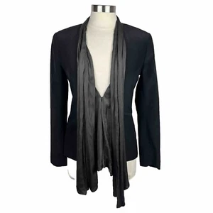 Rag & Bone Jacket 6 Womens Black Gray Silk Attached Scarf Waterfall Blazer - Picture 1 of 12