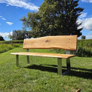 Moderne Gartenbank mit Rückenlehne Sitzbank Gartenmöbel ca. 180 cm Eichenholz - Bild 1 von 5