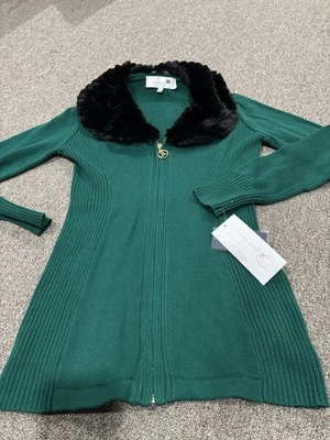 Cárdigan Completely Me Liz Lange Verde Esmeralda Nuevo Borde de Piel Extraíble S Foto 1 de 4
