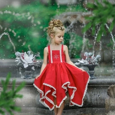 Vestido Pañuelo Rojo Dollcake Niñas Navidad Copo de Nieve Completamente Forrado Talla 7 Foto 1 de 4
