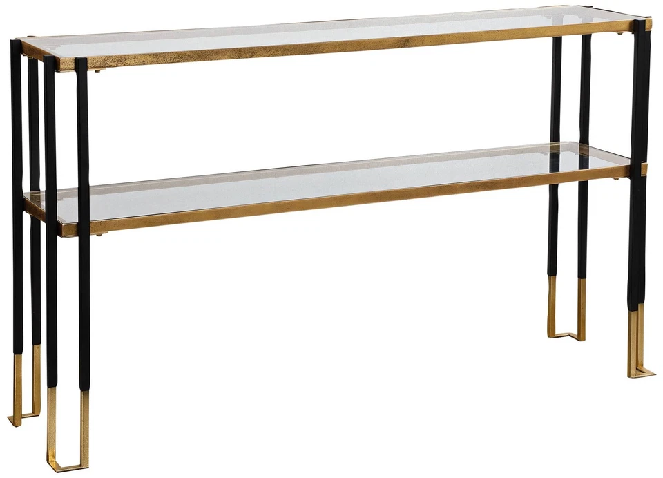 Modern Black Gold Console Table 53 1/2" x 13 1/2" with Glass Shelf Living Room - Image 1 of 1