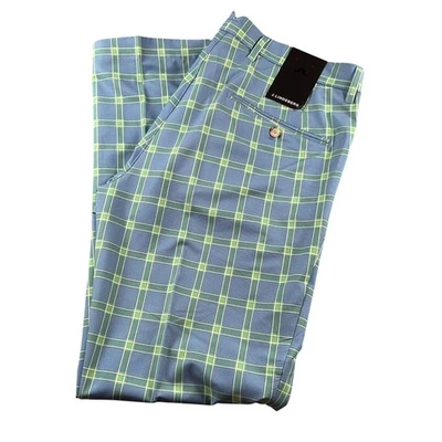 NEW J Lindeberg M Ellott Slim Fit Golf Pants 36x32 Blue Green Plaid Micro ST - Image 1 of 4
