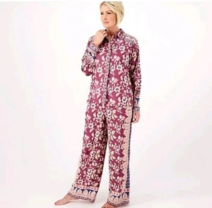 Tolani Zadie Notched Collar Top & Relaxed Fit Pant Pajama Set Plum 1X A549365 - Picture 1 of 7