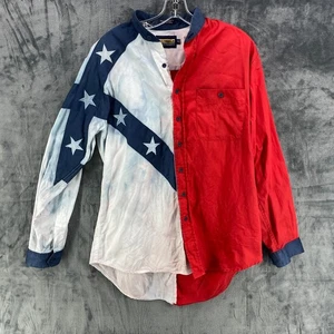 Panhandle Slim Button Up Shirt Mens Medium Flag Tie Dye Collarless Stars READ - Picture 1 of 17