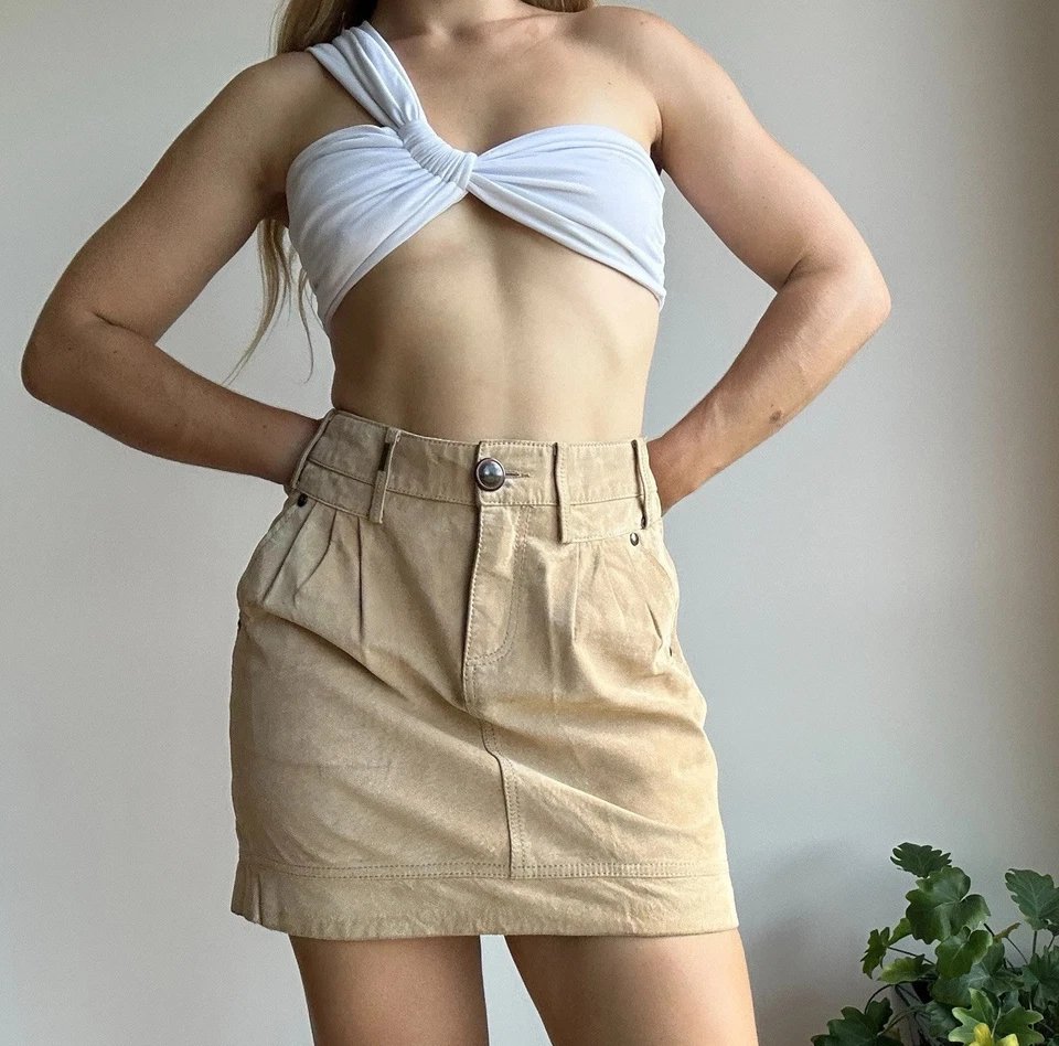 Minifalda para mujer Naf Naf 38/10 beige tostado de cuero genuino Foto 1 de 4