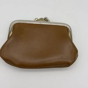 Vtg Leather Kiss Lock Clasp 2 Compartment Coin Change Purse Prop Grannycore - Picture 1 of 6