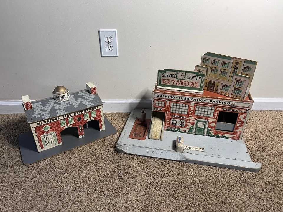 Vintage Lot 1940s Keystone Fire Station, Service Station Sign,  Parking Garage - Image 1 of 4