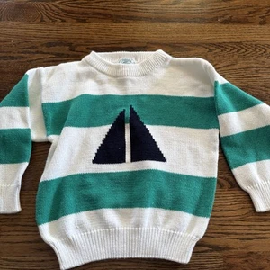 VTG 1987 IZOD Lacoste crew neck sweater Logo size 6 Medium Sailboat Striped - Picture 1 of 11