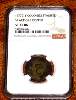 FRENCH COLONIES 2 SOL STAMPEE 1779 WEST INDIES VF 35 BN VLACK 375 Copper Coin - Image 1 of 4