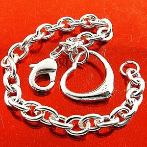 Bracelet Real 925 Sterling Silver Filled Ladies Solid Heart Charm Bangle 20cm - Picture 1 of 4