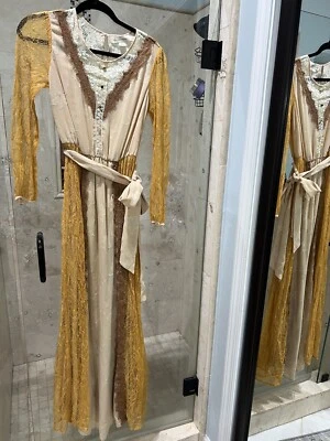 Champagne & Strawberry Vintage Ivory Lace Overlay Maxi Dress Small Boho 70s - Image 1 of 4