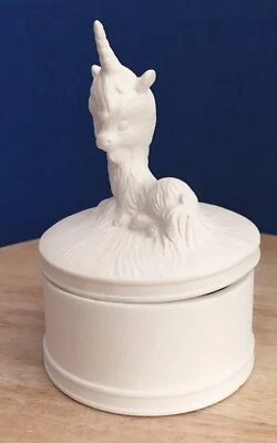 Unicorn Trinket Box -Unpainted Ceramic Bisque 4 1/2" h x 3" - Image 1 of 3