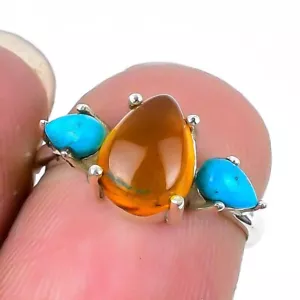 Natural Baltic Amber Solid Sterling Silver Wedding Statement Ring Jewelry US 4.5 - Picture 1 of 7