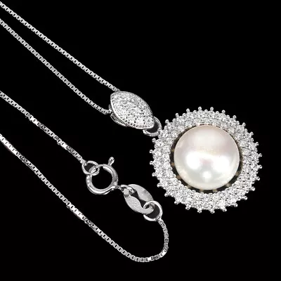 Collana In Argento Sterling 925 Con Perla Rotonda Gemma Da 10Mm 18 Pollici - Immagine 1 di 4