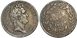 LOUIS PHILIPPE I 5 FRANCS 1831 K BORDEAUX F.315 - Imagen 1 de 1