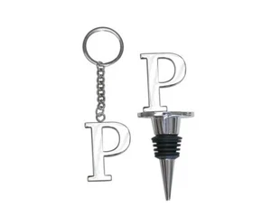 Set of 2 Letter Gift Set P Key Ring/Bottle Stopper Personalized Present - Picture 1 of 5