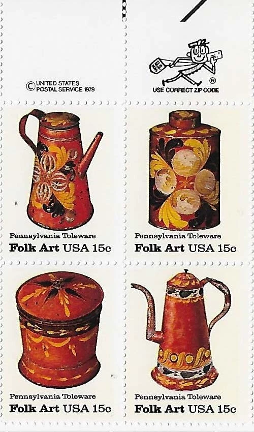 US Folk Art 15c Zip Block of 4 Scott #1775-1778 - Image 1 of 1