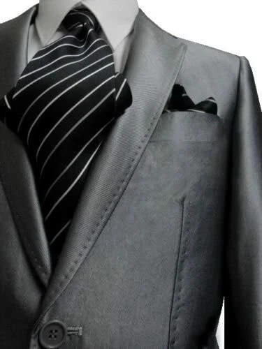 Traje para hombre GIORGIO FIORELLI 2 botones ajuste ceñido brillante plateado liso piel de tiburón  Foto 1 de 4