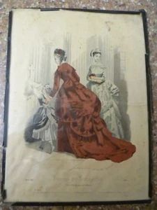 AN ANTIQUE FRENCH 'JOURNAL DES DEMOISELLES' FASHION PRINT. ANTIQUE LITHOGRAPH - Picture 1 of 11