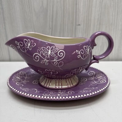 Temptations renda floral "BUTTERFLY" 2 peças molho barco malva lilás roxo claro - Imagem 1 de 4