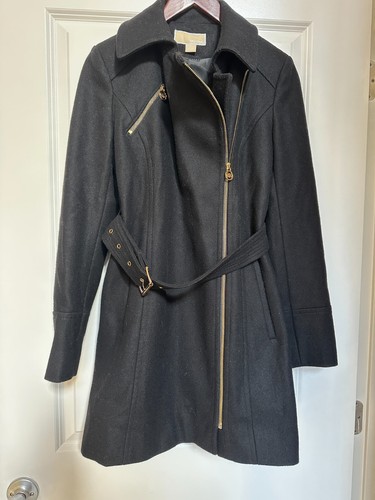 Cappotto invernale Michael Kors donna asimmetrico con zip nero e oro S