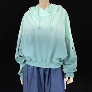 Young Fabulous & Broke Teal Ombre Long Sleeve Crop Hoodie Sweatshirt Size M/L - Picture 1 of 8