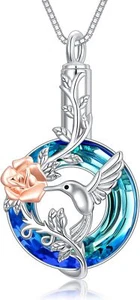 TOUPOP Hummingbird Urn Necklace for Ashes Sterling Silver with Crystal... - Picture 1 of 7