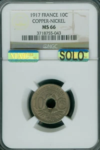 1917 FRANCE 10 CENTS NGC MS66 PQ MAC SOLO FINEST GRADE & SPOTLESS * - Picture 1 of 2