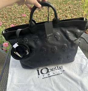 Bolso de Mano Iopelle IO PELLE Italia Italia Cuero Calavera Fin de Semana Negro XL NUEVO CON ETIQUETAS - Imagen 1 de 21