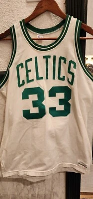 Auténtica camiseta de Larry Bird de los Boston Celtics de la NBA de 1980 tejida en arena 33 para hombre L 44 cosida Foto 1 de 4